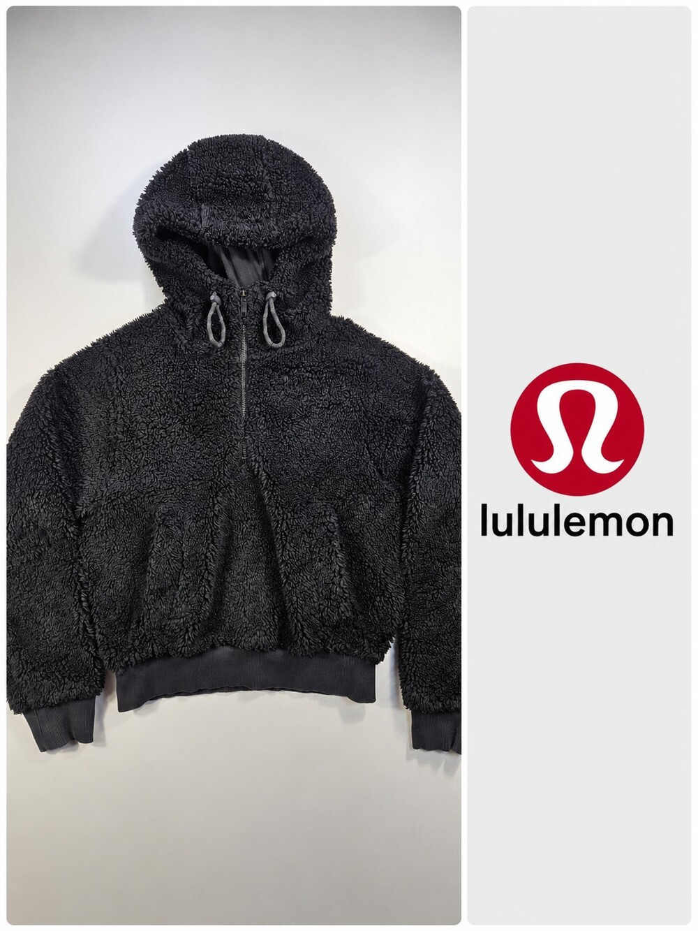 Lululemon Textured Fleece 1/2 Zip Sherpa Hoodie Black Size 4 Teddy Pullover